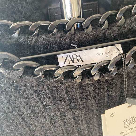 🔖 S ZARA Knit Sweater Chain Collar Black Crop Sweater - Picture 11 of 11